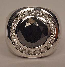 14K WHITE GOLD, BLACK AND WHITE DIAMOND LADIES RING