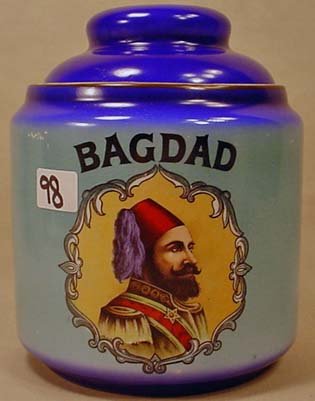 EARLY BAGDAD TOBACCO PORCELAIN ADVERTISING HUMIDOR