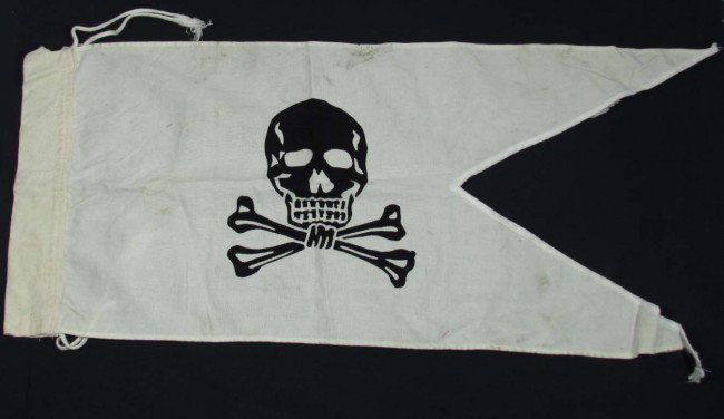 WW2 IMPERIAL GERMAN HUSSAR GUIDE ON LANCE FLAG - A: WW2 IMPERIAL GERMAN HUSSAR GUIDE ON LANCE FLAG - Approx. 11.25" by 27". Bunting is marked Leibhusaren Philipp Bouhler Kiel. Printed cotton construction.