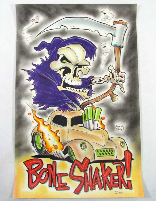 ORIGINAL WEREWOLF HOT ROD AIRBRUSH PAINTING BY BEN: ORIGINAL WEREWOLF HOT ROD AIRBRUSH PAINTING BY BEN MITCHELL - 11X17 ON PAPER - Ben is one of the Top Kustom Kulture Big Daddy Ed Roth Style Artist's in the USA.