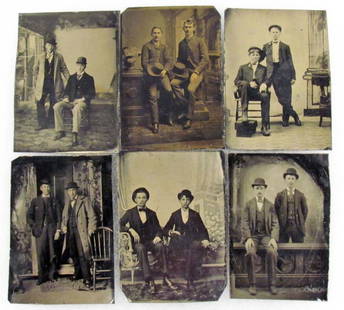 LOT OF 6 TINTYPE PHOTOS OF DAPPER YOUNG MEN W/ HATS