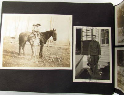 C. 1920'S BRIDGER BILLINGS MONTANA PHOTO ALBUM W/ A: Incl. Bicycles, Swimming, Old cars, Horse back riding, Military, Fishing, Butchering Pigs on farm, Cemetaries, More!