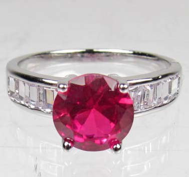 WHITE GOLD PLATED, GARNET & WHITE TOPAZ RING - SZ. : N/A