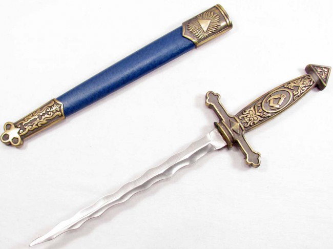 MASONIC DAGGER W/ SCABBARD: Approx. 15.25" long overall