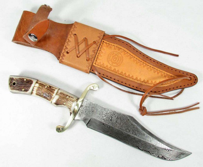 COLT ALAMO BOWIE KNIFE W/ STAG HANDLE & SHEATH - R: Approx. 13.5" long overall