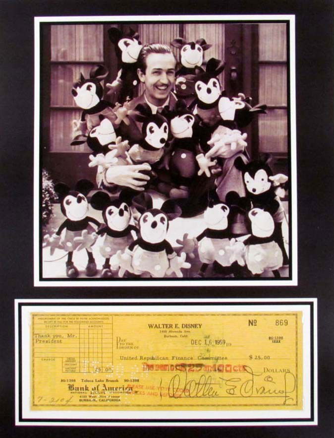 1459 - WALT DISNEY SIGNED CHECK PHOTO DISPLAY - 11: Facsimile/Copy of Signed item - Ready to be Framed