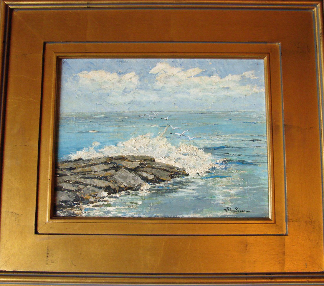 MWF237 -OIL ON CANVAS - Unusually fine & detailed : An unusually fine and detailed seascape, by John French Sloan was an U.S. artist that became one of the major early 20th-century figures in New York and was apart of the Social Realist movement with R