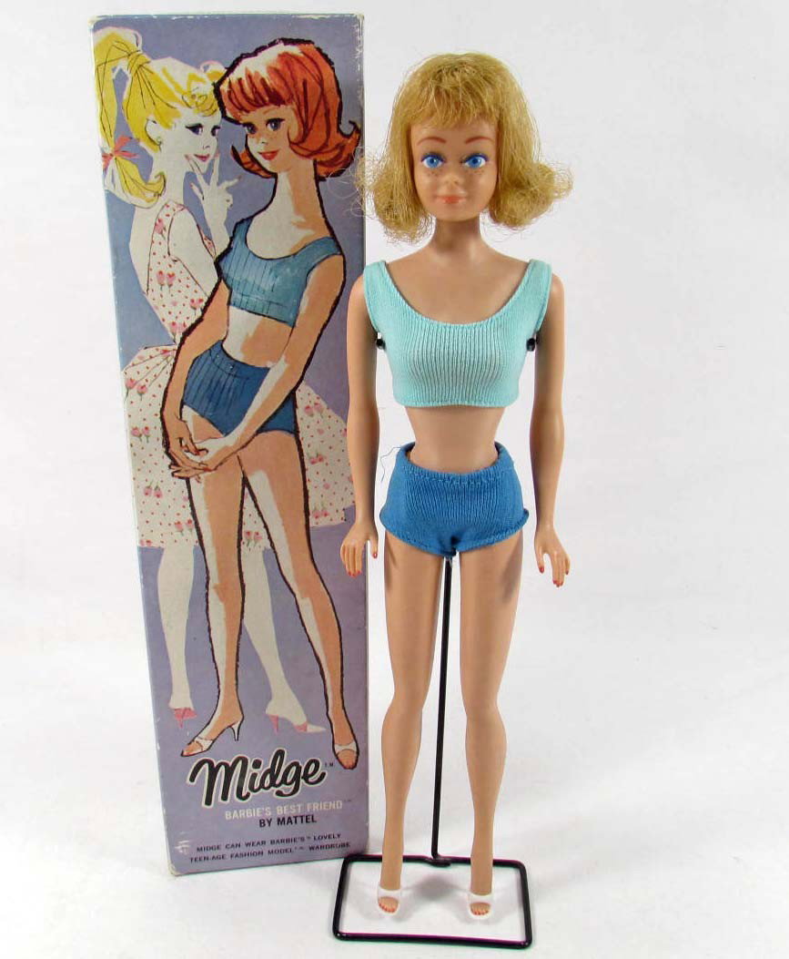 VINTAGE MIDGE BARBIE DOLL IN THE ORIGINAL BOX: Midge Barbie's Best Friend by Mattel w/ pedestal No. 860 Blonde.