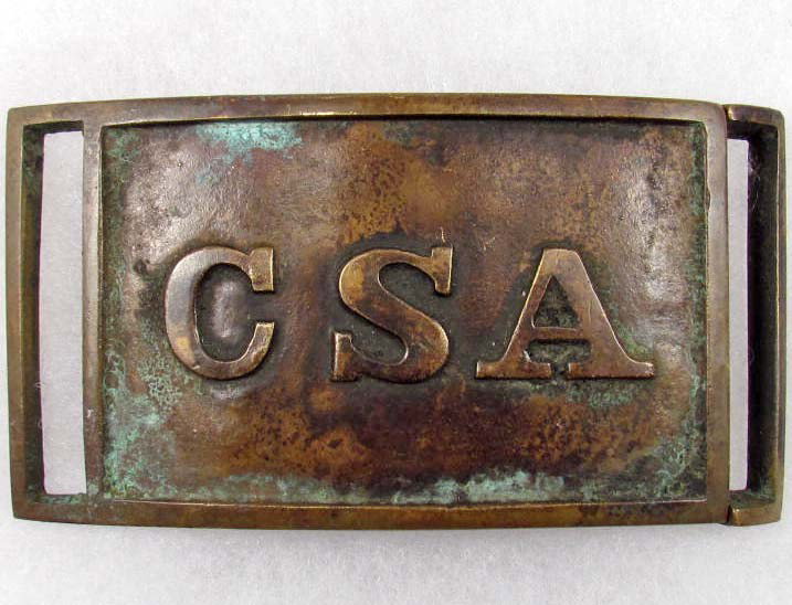 CONFEDERATE CIVIL WAR ARMY CSA EM BELT BUCKLE: Approx. 3.5" by 2". 2 piece brass construction. For an enlisted man