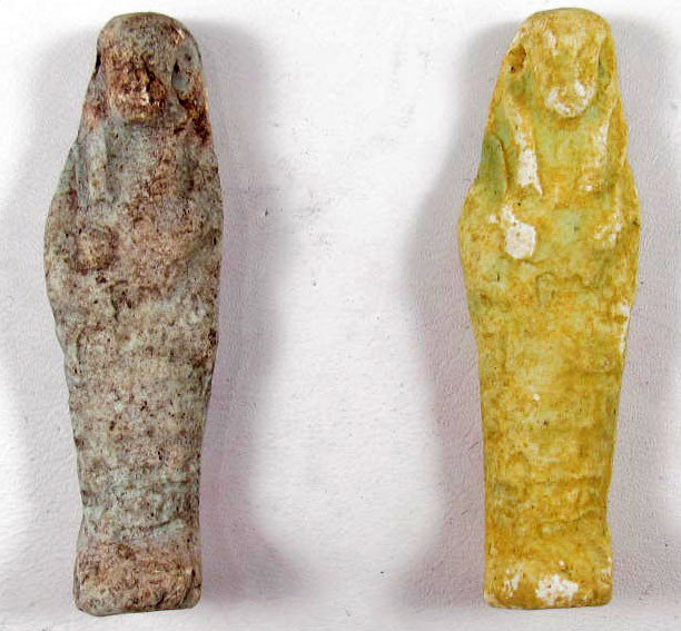 PAIR OF EGYPTIAN USHABTI STATUES: They were used from the Middle Kingdom around 1900 BC until the end of the Ptolemaic Period nearly 2000 years later.