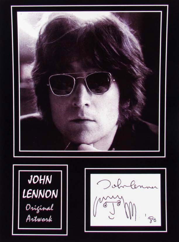 3557 - JOHN LENNON PHOTO & SIGNATURE DISPLAY - 11X: (Any Signatures are Facsimile/Copies)
