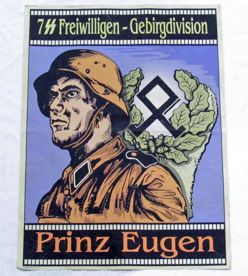 GERMAN NAZI POSTER PROMOTING SS REGIMENT "PRINCE EU: Approx. 33" by 24"