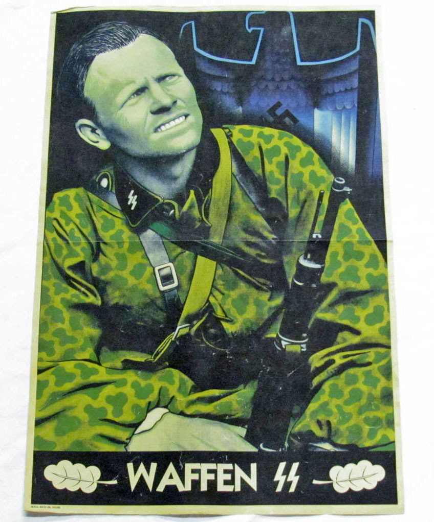 GERMAN NAZI POSTER PROMOTING WAFFEN SS: Approx. 33" by 24"
