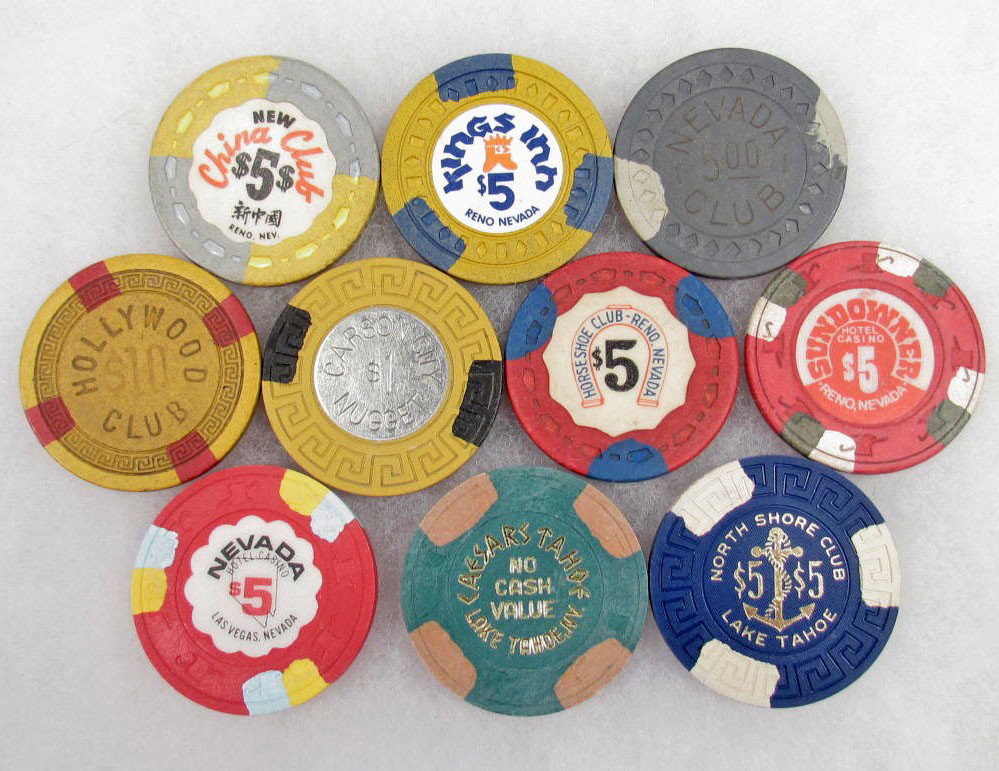 LOT OF 10 OBSOLETE NEVADA CASINO GAMBLING POKER CH: All of these casinos are out of business.