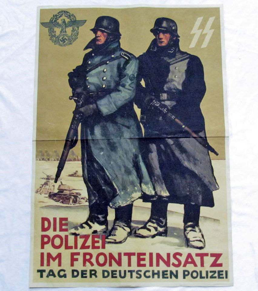 GERMAN NAZI POSTER PROMOTING SS POLICE: Approx. 33" by 24"