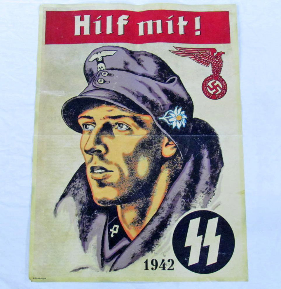GERMAN NAZI POSTER PROMOTING SS MOUNTAIN TROOPS REG: Approx. 33" by 24"