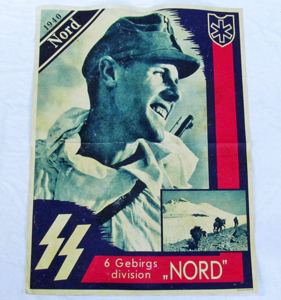 GERMAN NAZI POSTER PROMOTING SS MOUNTAIN TROOPS RE: Approx. 33" by 24"
