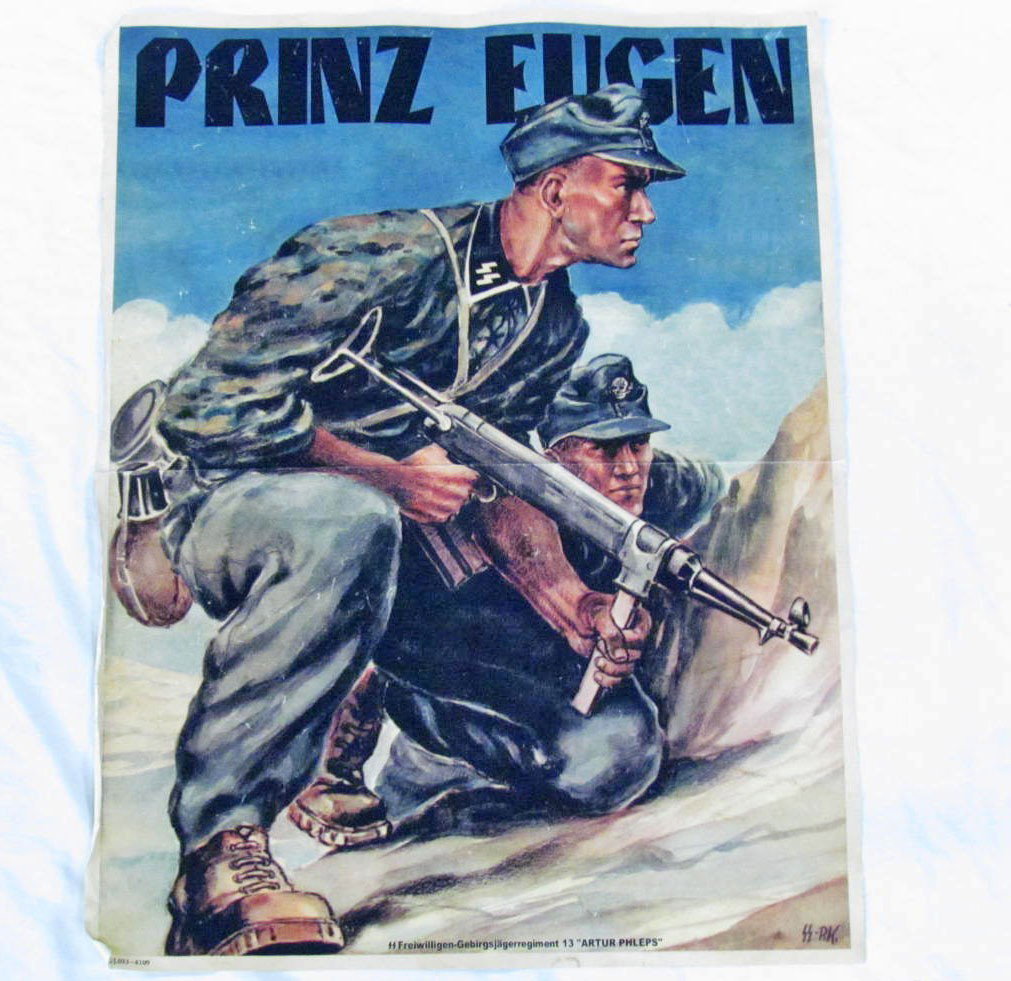 GERMAN NAZI POSTER PROMOTING SS REGIMENT PRINZ EUG: Approx. 33" by 24"