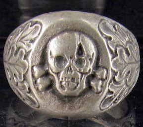 GERMAN NAZI RING W/ SKULL AND CROSS BONES