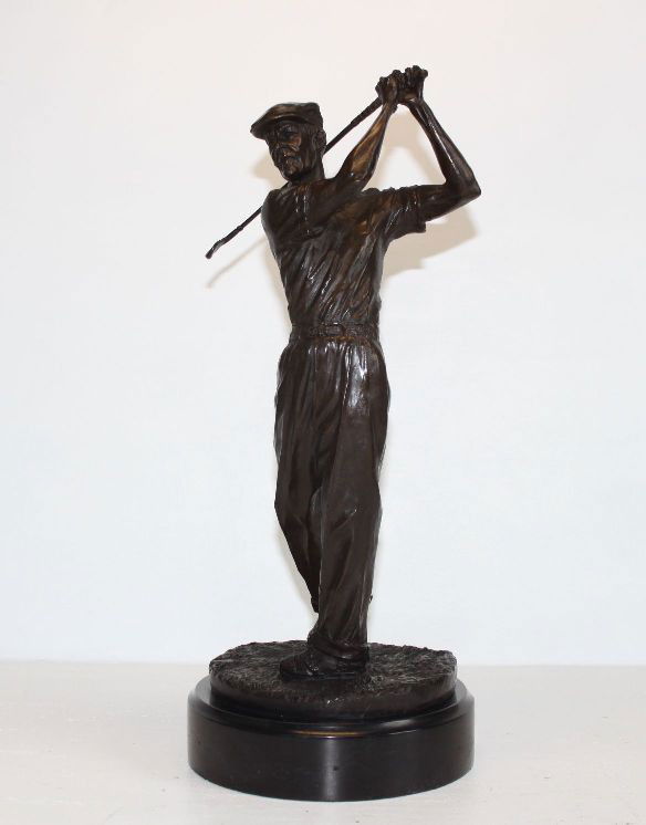 Splendid Ben Hogan Golfer, Bronze Sculpture, After: CD008 Splendid Ben Hogan Golfer, Bronze Sculpture, After Ron Tunison 14.5"H x 6.5"W x 6.5"D 15 lbs. This bronze sculpture was produced using the Lost Wax casting method. The Lost Wax Cast method is th