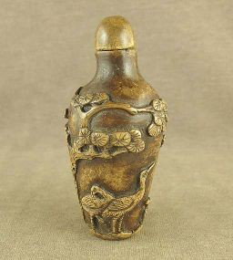MWF1210 CARVED CRANE IN CHINESE OLD STONE SNUFF BO: MWF1210 CARVED CRANE IN CHINESE OLD STONE SNUFF BOTTLE
