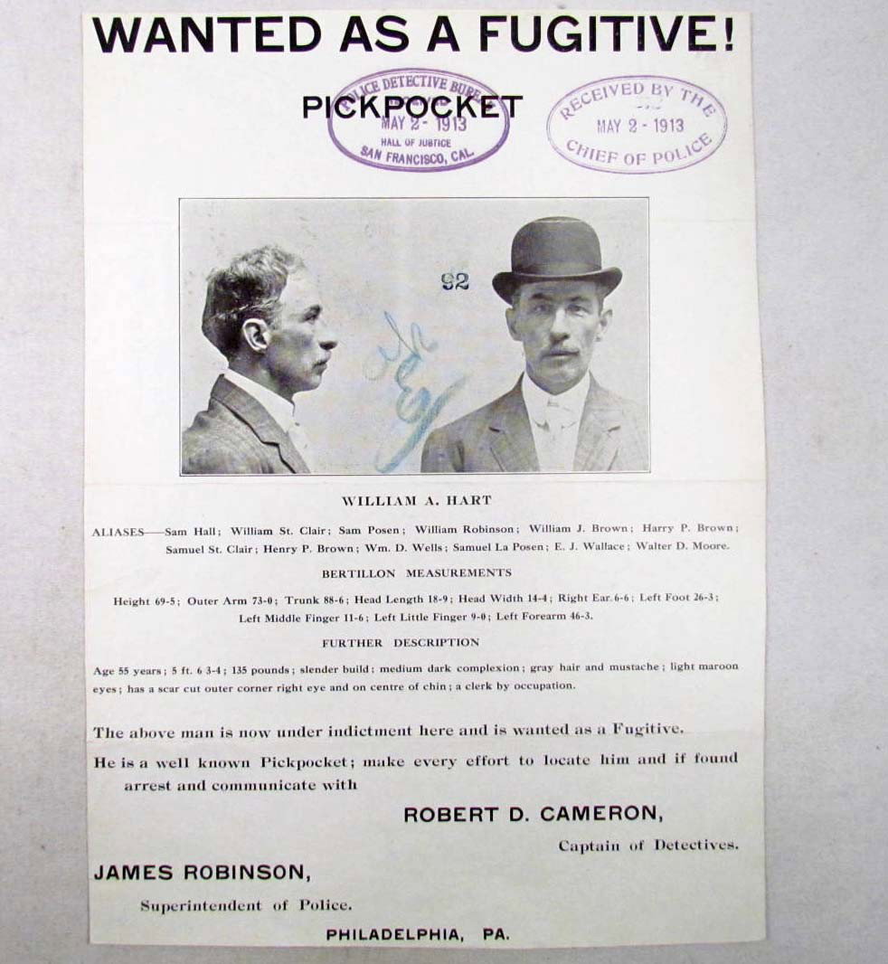 1913 WANTED POSTER FOR A PICKPOCKET - WANTED AS A 