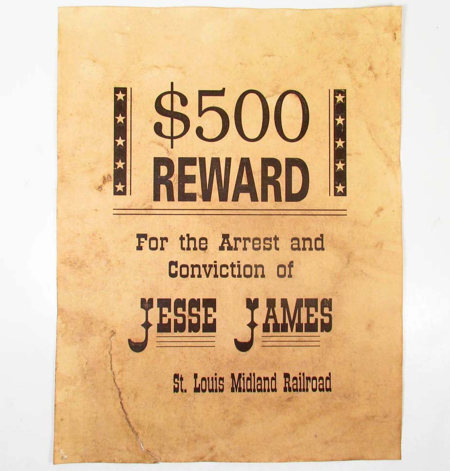 REPRODUCTION REWARD POSTER FOR JESSE JAMES