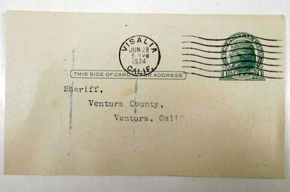 1924 WANTED POSTCARD FOR ASSAULT W/ A DEADLY WEAPON: Man nearly killed his wife w/ a hammer.