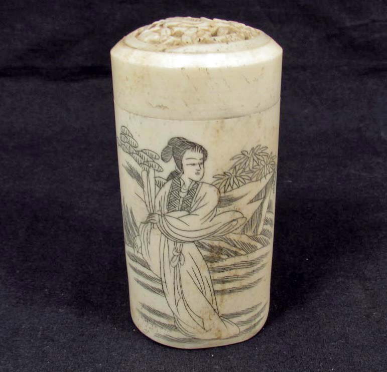 OX BONE CARVED TOOTHPICK HOLDER