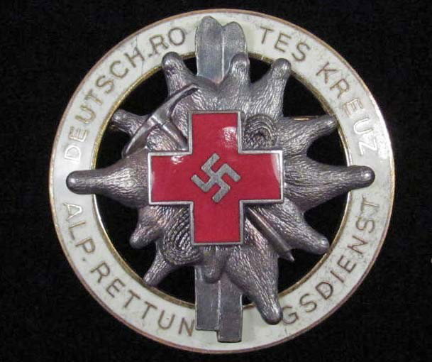 GERMAN NAZI RED CROSS ALPINE SKI ENAMELED BADGE
