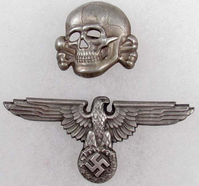 GERMAN NAZI WAFFEN SS OFFICERS VISOR CAP EAGLE & S: Maker marked 'RZM M1/52'
