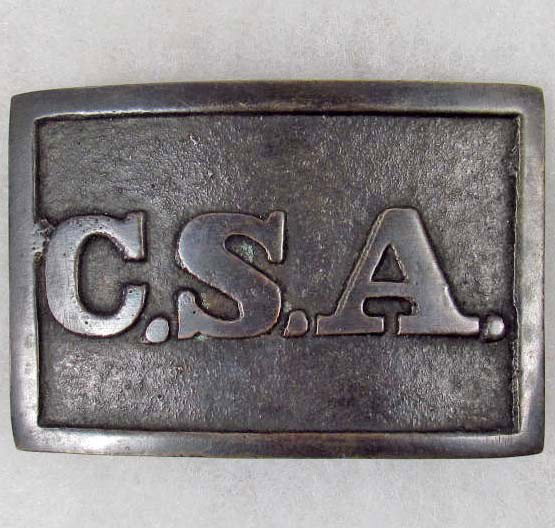 CONFEDERATE STATES ARMY CSA EM BELT BUCKLE: Solid brass construction. Has 3 prongs on the back. Solid brass construction.