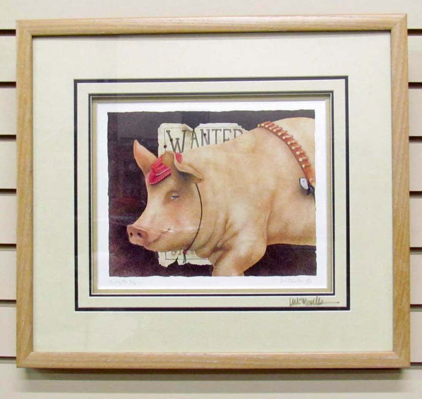 LOT - WILL BULLAS AUTOGRAPHED BOOK AND SIGNED AND N: "A Fool and His Bunny... The Art of Will Bullas" autographed book. "Billy the Pig" signed and numbered print, matted and framed. Print is signed on the print and on the glass. Approx. 20" by 18"