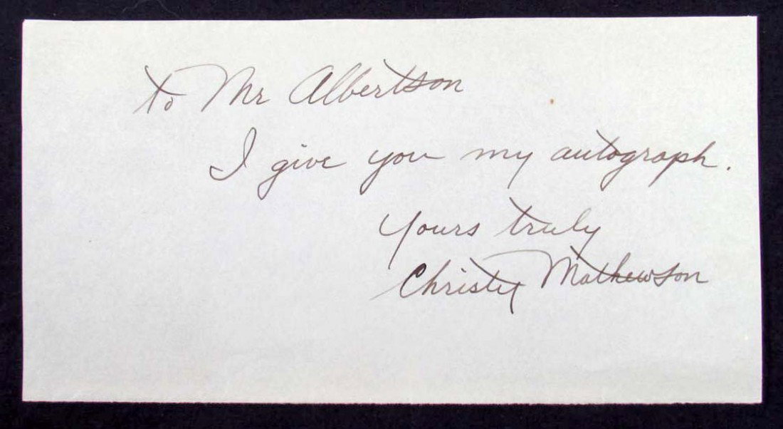 CHRISTY MATHEWSON AUTOGRAPHED LETTER W/ COA: Hand written note signed by Christy Mathewson. COA is from Ace Autograph Certification.