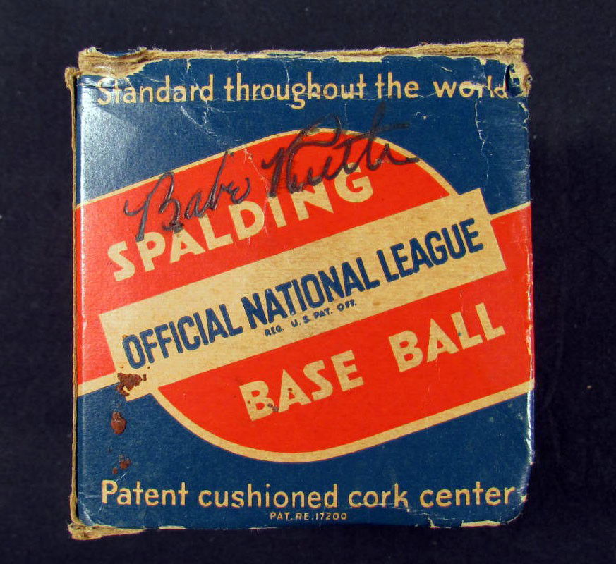 BABE RUTH AUTOGRAPHED BASEBALL BOX W/ COA: Official National League Baseball box signed by Babe Ruth in black ink. COA from Ace Autograph Certification.