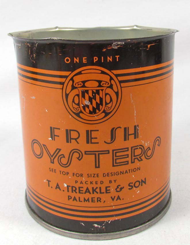 3816 - FRESH OYSTERS ADVERTISING TIN - ONE PINT: T.A. Treakle & Sons, Palmer, Va.