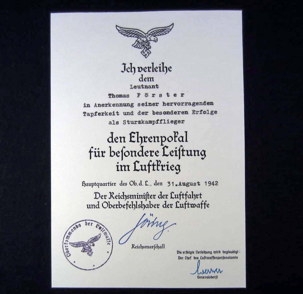 GERMAN NAZI LUFTWAFFE LONG SERVICE MEDAL AWARD DOC