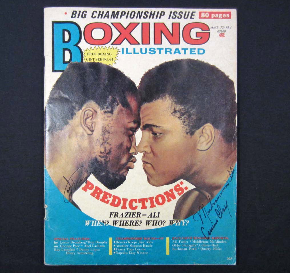 1972 BOXING ILLUSTRATED AUTOGRAPHED MAGAZINE W/ CO: Boxing Illustrated magazine signed on the front cover by Joe Frazier and Muhammad Ali. COA from Ace Autograph Certification.