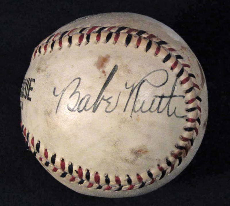 BABE RUTH AUTOGRAPHED BASEBALL W/ COA: Special League Baseball signed by Babe Ruth in Black Ink. COA is from Ace Autograph Certification.