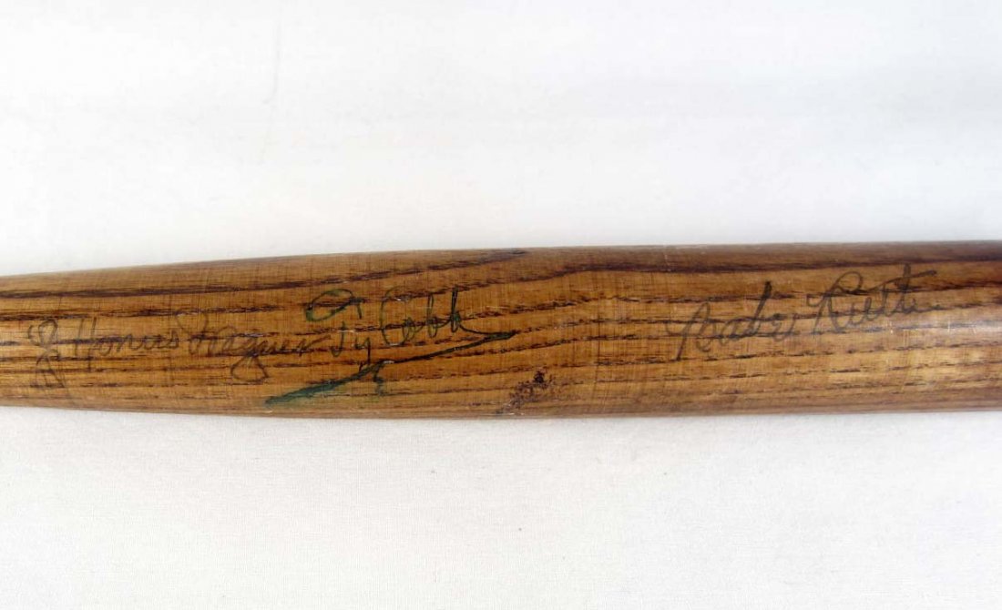 MULTI-SIGNED MINI BASEBALL BAT - TY COBB, BABE RUTH: All three signatures on this mini bat.