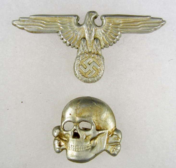 SET OF 2 GERMAN NAZI SS VISOR HAT BADGES
