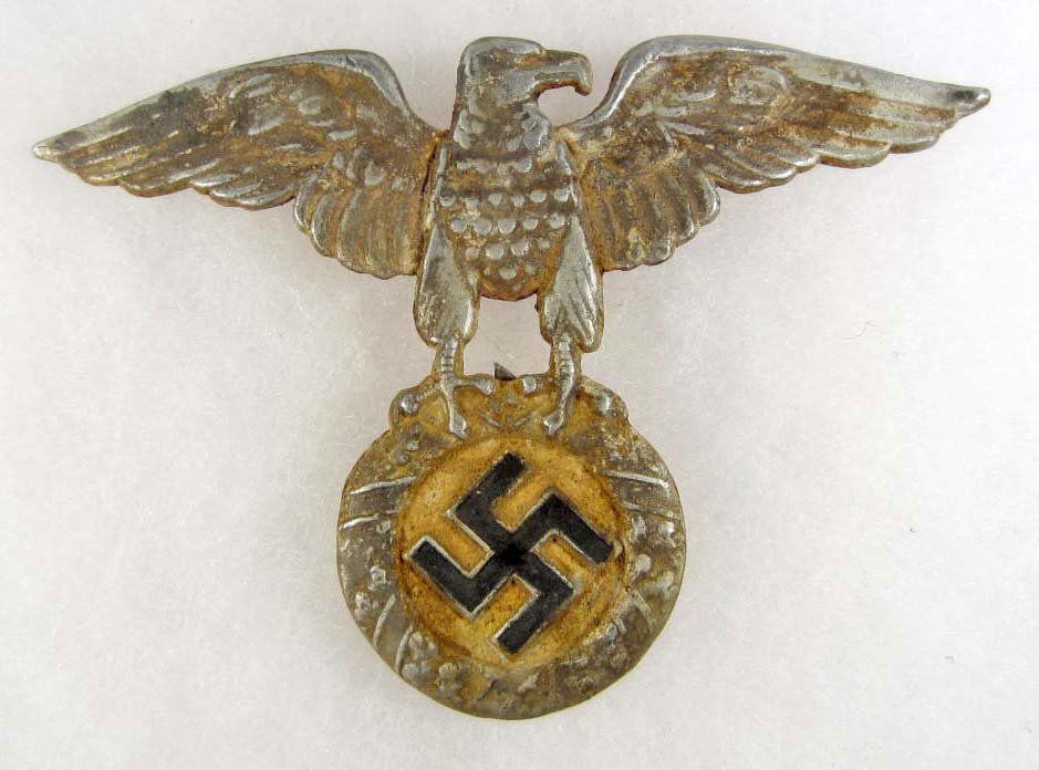 GERMAN NAZI CAP BADGE: Approx. 5" by 3.5". Three flat prongs on the reverse.