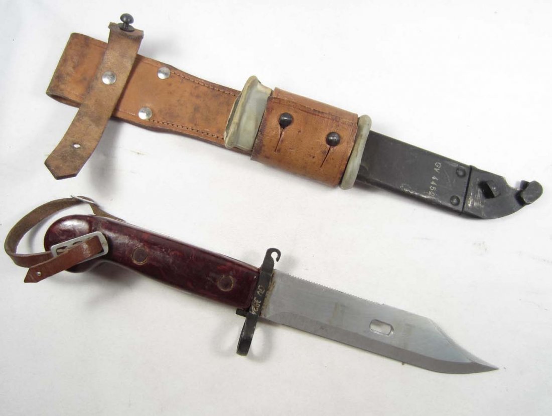 VIET CONG VC NORTH VIETNAMESE ARMY NVA AK 47N MACH: Approx. 13 1/8" long overall. Includes the leather belt frog that attaches to the belt. Has a steel blade and scabbard w/ a brown bakelite handle.