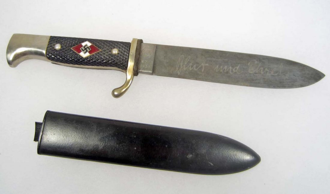 GERMAN NAZI HITLER YOUTH KNIFE BLADE MARKED BLUT UN: (BLOOD AND HONOR) MAKER MARKED RZM M7/2 1937