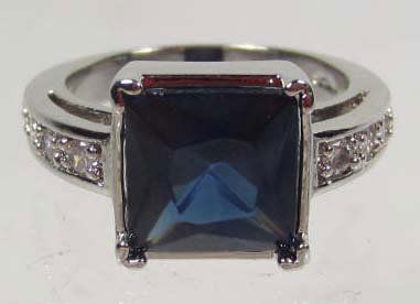 2781 - 14K WHITE GOLD PLATED RING W/ BLUE SAPPHIRE