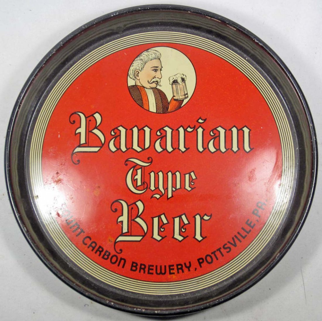 VINTAGE BAVARIAN TYPE BEER ADVERTISING TRAY: Mount Carbon Brewery, Pottsville, PA. Approx. 12" diameter