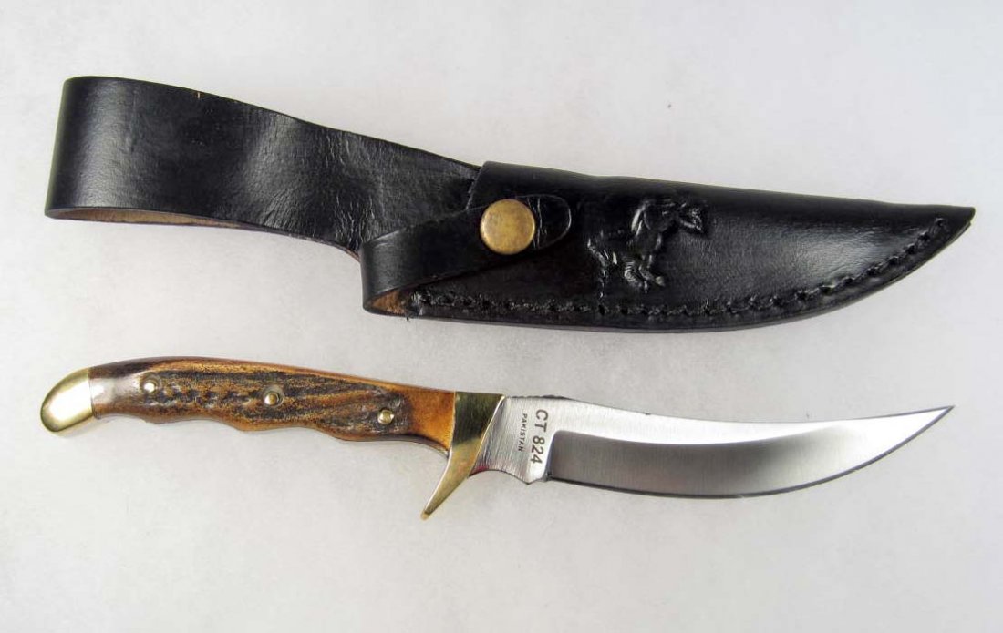 COLT SADDLEBAG SKINNER KNIFE W/ STAG HANDLE AND SH: Approx. 8.5" long overall