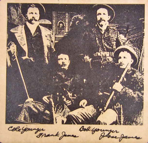 OUTLAW JESSE JAMES GANG PHOTO PRINT: APPROX. 4.5" X 4.5" - Cole Younger, Frank James, Bob Younger & Jesse James
