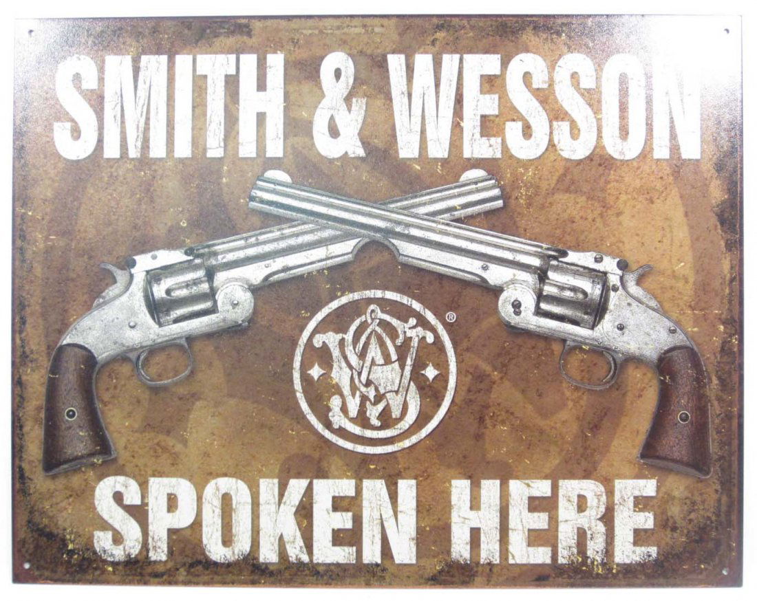 10065 - SMITH AND WESSON ADVERTISING METAL SIGN: APPROX 12.5 X 16