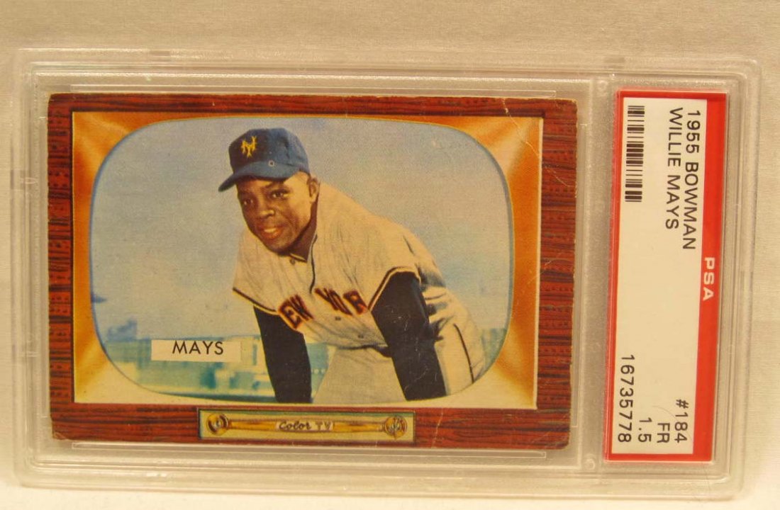 1955 BOWMAN #184 WILLIE MAYS BASEBALL CARD - PSA F